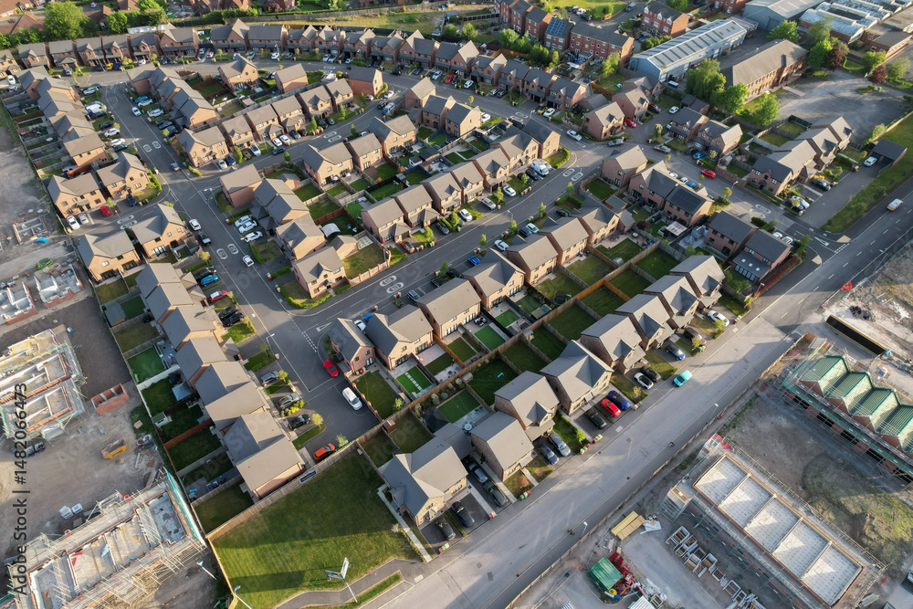 custom made wallpaper toronto digitalNew Build Homes in England 2025 – Aerial View of UK Housing Development Under Construction