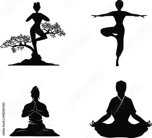 Yoga Pose Silhouettes - Balance & Meditation Vectors