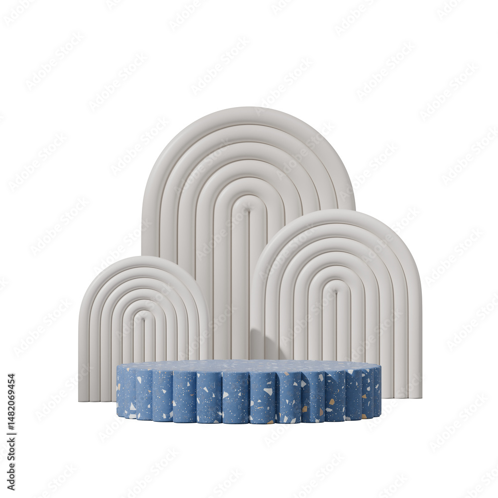 Obraz premium in square white arch, 3d render image transparent background of blue terrazzo textured podium