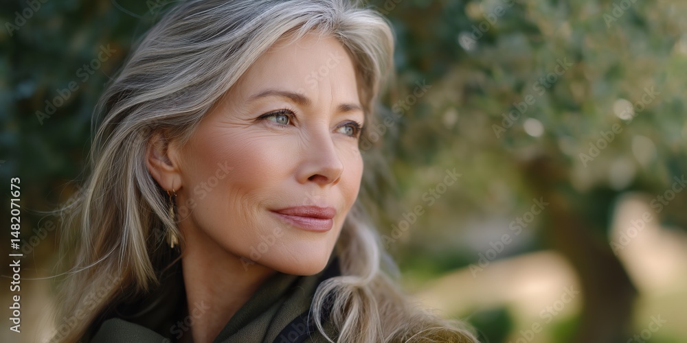 Fototapeta premium Elegant mature caucasian female enjoying nature outdoors