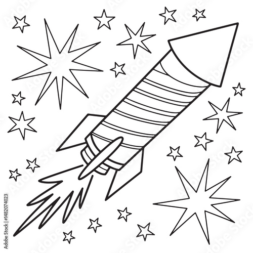 Exploding Firecracker with Stars Coloring Page for Fourth of July Celebration