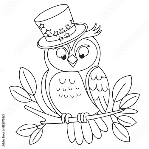 Patriotic Owl Wearing Uncle Sam Hat Coloring Page for Independence Day
