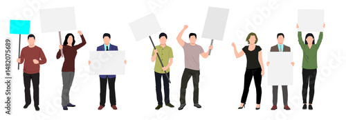 crowd of people protesting with banner and flags - protest Concept
