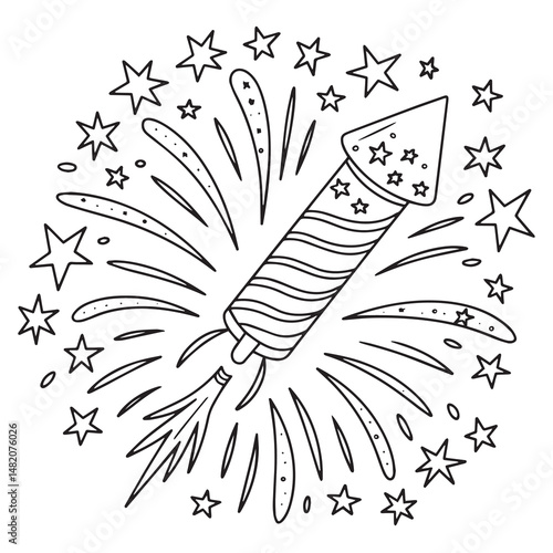 Exploding Firecracker with Stars Coloring Page for Fourth of July Celebration