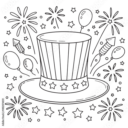 Patriotic Uncle Sam Hat with Stars - 4th of July Coloring Page for Kids and Adults