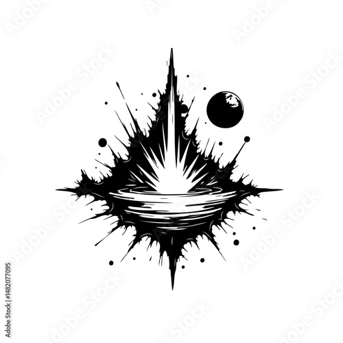 Monochromatic cosmic burst illustration depicting a surreal horizon vision