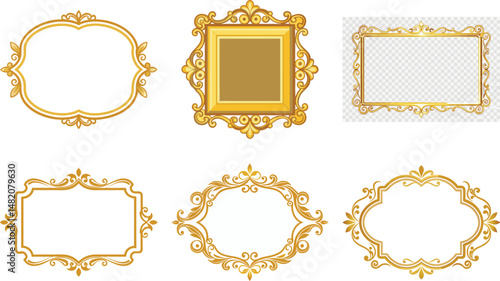 Set of Decorative vintage frames and borders set,Gold photo frame with corner Thailand line floral for picture, Vector design decoration pattern style. border design is pattern Thai art style
