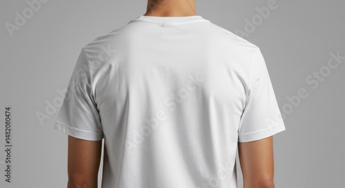 Wallpaper Mural Photo Back View Man White T-Shirt Grey Background Torontodigital.ca