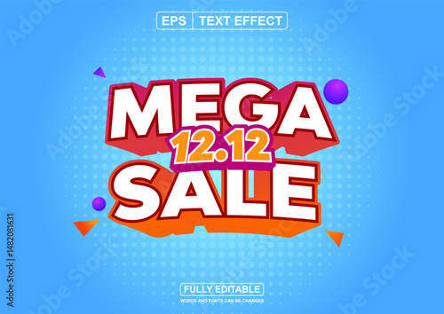 Editable font Promo Mega Sale December 12th is white with a thick purple outline. The background is a blue gradient. With a fun, attractive, and special theme to support your special promo