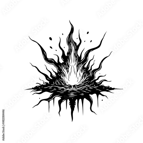 Abstract monochromatic eruption graphic illustration with a captivating central flare