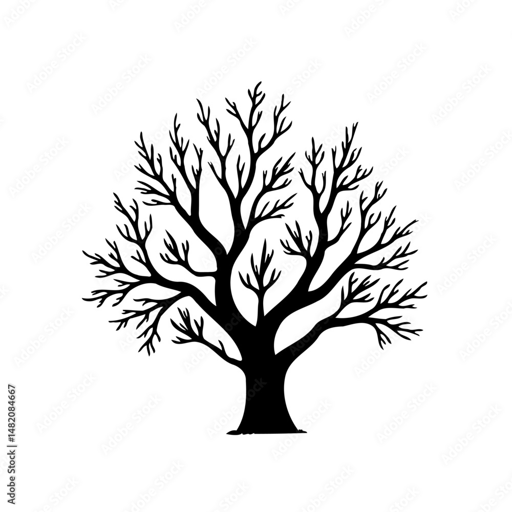 Fototapeta premium Stylized bare tree silhouette against stark white backdrop for minimalist designs