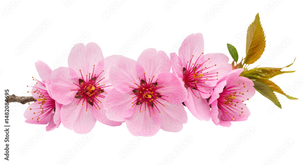 Blooming Pink Flowers on Branch Isolated on Transparent Background Blooming Pink Flowers on Branch Isolated on Transparent Background