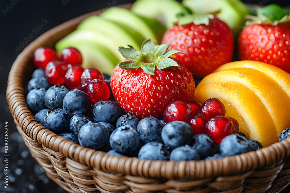 Vibrant Fruit Basket with Strawberries, Blueberries, and Citrus Slices for Healthy Eating Vibrant Fruit Basket with Strawberries, Blueberries, and Citrus Slices for Healthy Eating