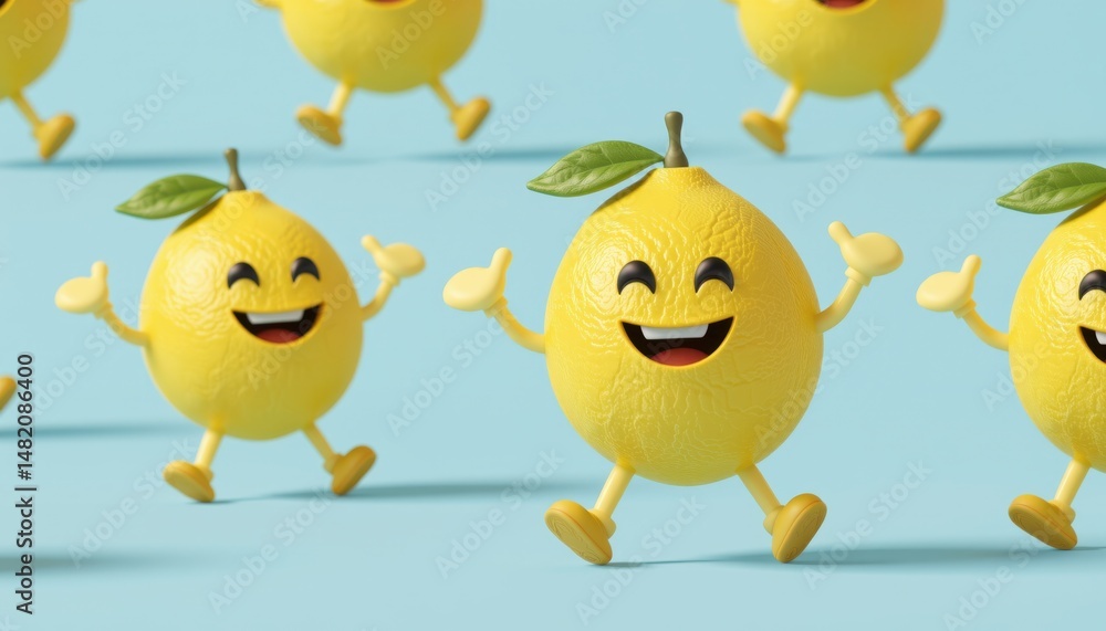 Happy Lemon Cartoon Characters Jumping with Joy
Happy Lemon Cartoon Characters Jumping with Joy