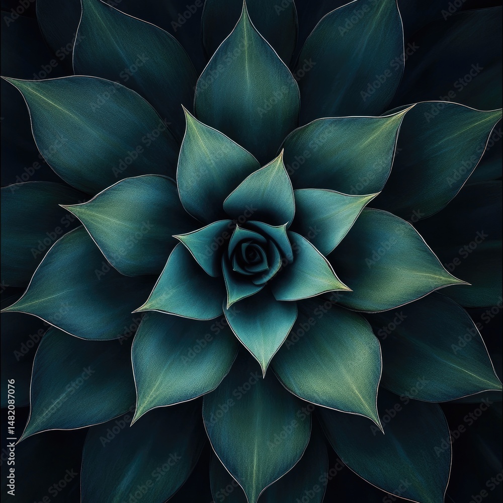Deep teal succulent, rosette pattern, detailed texture Deep teal succulent, rosette pattern, detailed texture