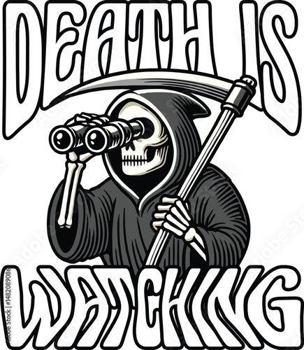 Grim Reaper Watching Vector T-Shirt Design, Death is Watching