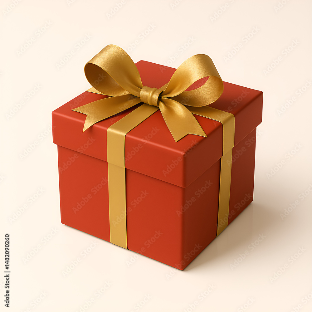 Obraz premium Red gift box with gold ribbon for Christmas and celebration