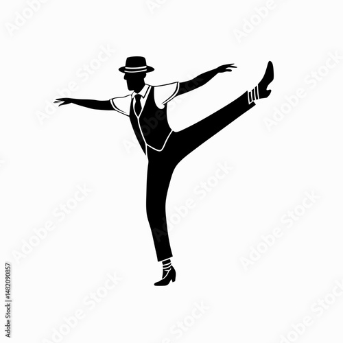 Dancer performing a high kick in silhouette against a plain background  