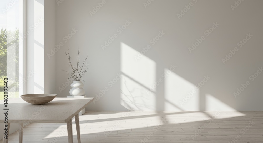 Fototapeta premium Minimalist interior scene representing serenity and simplicity with natural light and white walls