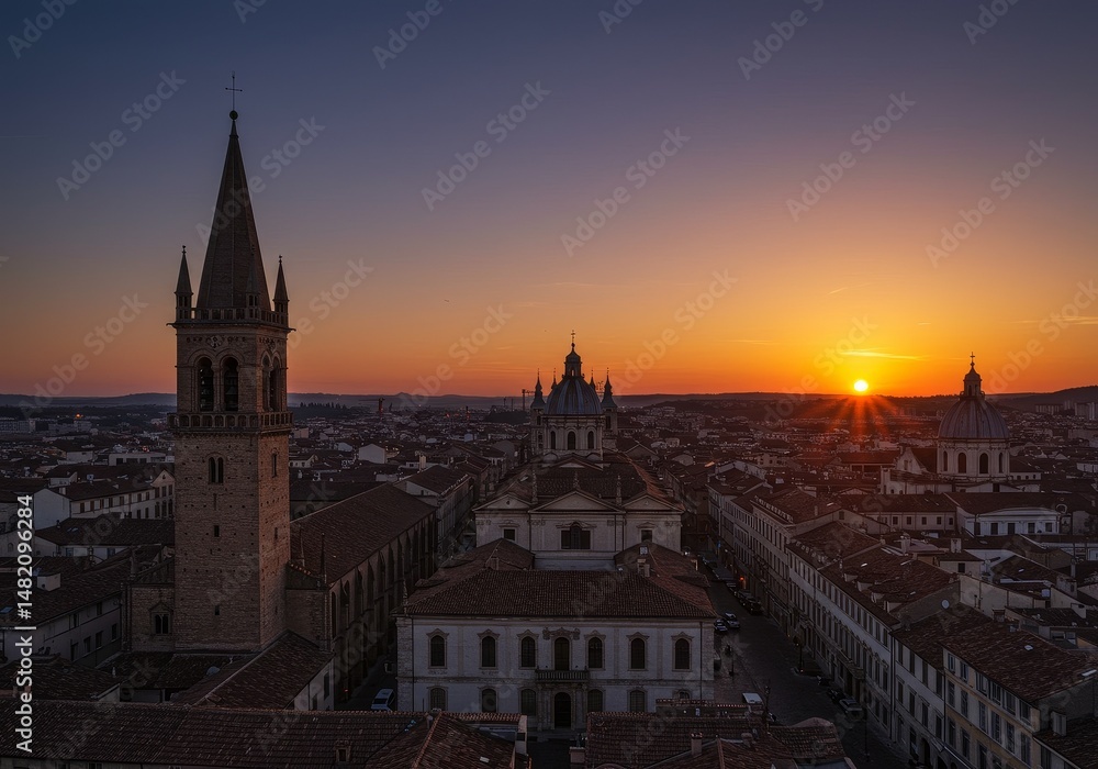 Naklejka premium Photo of Bergamo Cityscape at Sunset
