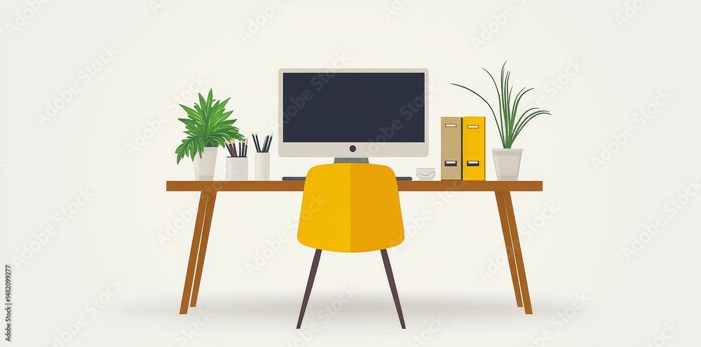Fototapeta premium A home office workspace that was once a garage, now modernized