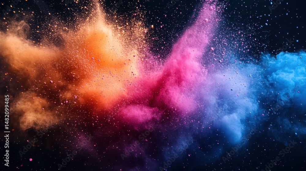 Naklejka premium Vibrant multicolored powder explosion against dark background