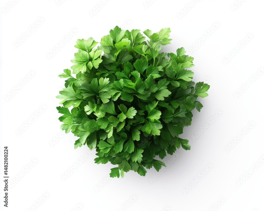 Obraz premium Overhead View of Fresh Green Parsley Plant on White Background