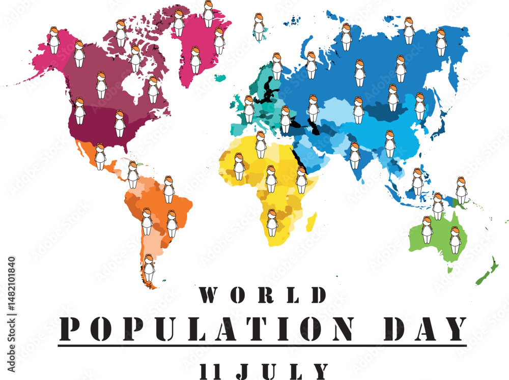 Fototapeta premium Vector illustration, Simple and Modern World Population Day Design with 2D cartoon image