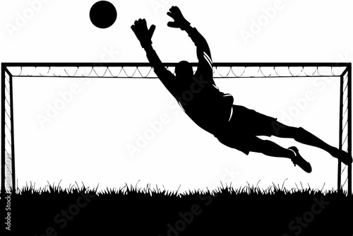 Dynamic soccer goalkeeper diving to save a goal against a white background, action shot