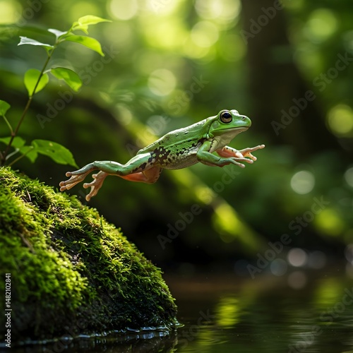 green frog in the pond