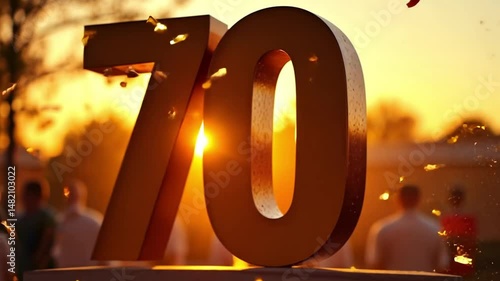 Large Number 70 Statue on Sunset for Birthday or Anniversary none concept