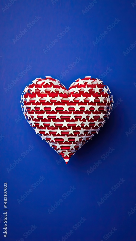 Obraz premium Artistic 3d heart symbol crafted with american flag stripes and white stars on blue