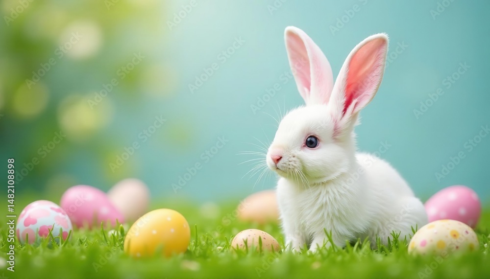 Fototapeta premium Adorable bunny ears, fluffy white, perfect Easter decoration , pastel, soft