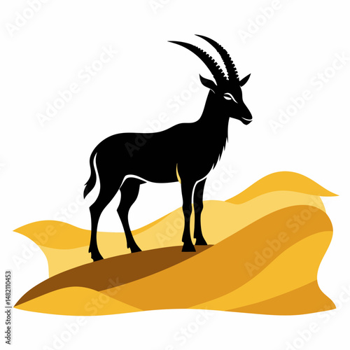 Silhouette of a addax standing on dunes vector illustration