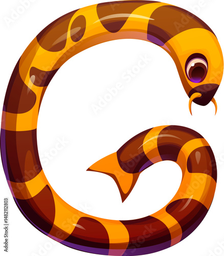 Cartoon underwater font sea snake letter G. Underwater nature creature English alphabet element, aquatic life animal isolated vector latin font letter or sea wildlife ABC typeset symbol