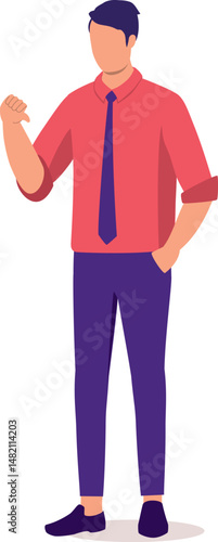 One Young Man Employee In Businesswear Standing And Showing One Hand With Thumbs Down.