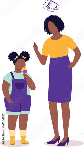 Overweight Black Little Daughter Get Scolded By Her Angry Mother For Eating Too Much Of Ice-Cream.