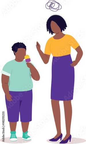 Overweight Black Little Son Get Scolded By His Angry Mother For Eating Too Much Of Ice-Cream.