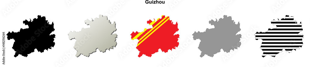 Fototapeta premium Guizhou province outline map set