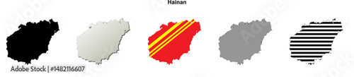 Hainan province outline map set