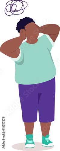 One Frustrated Chubby Black Little Boy Cover His Ears With Both Hands.
