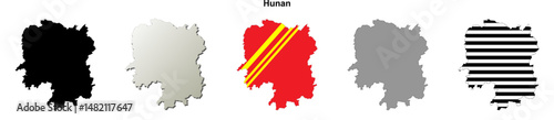 Hunan province outline map set