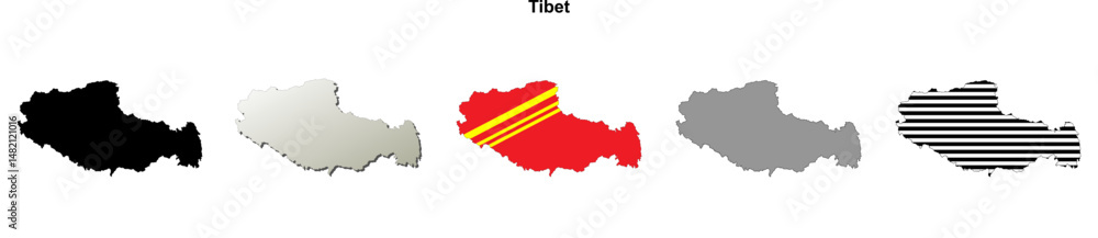 Fototapeta premium Tibet province outline map set