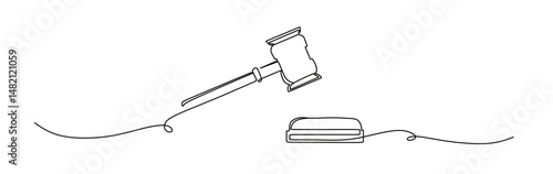 single line art of hammer and stand icon for court proceedings. international day of justice. vector illustration