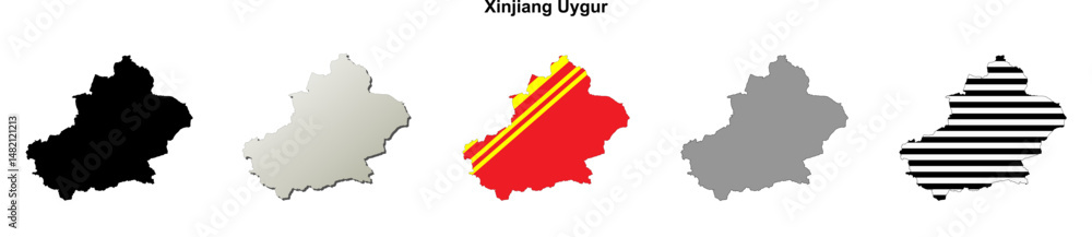 Naklejka premium Xinjiang Uygur province outline map set
