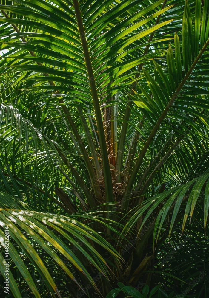 Fototapeta premium Photo of Lush Green Palm Tree Canopy in Tropical Rainforest