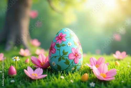 Vibrant floral Easter egg design, perfect for spring celebrations and festive decor , pretty, cheerful