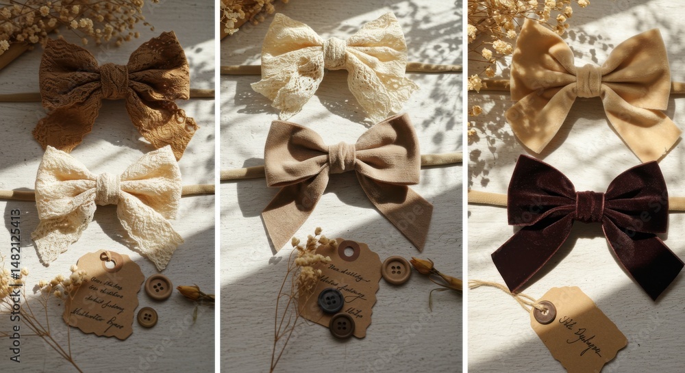 Fototapeta premium Bow Headbands Set on White Wood