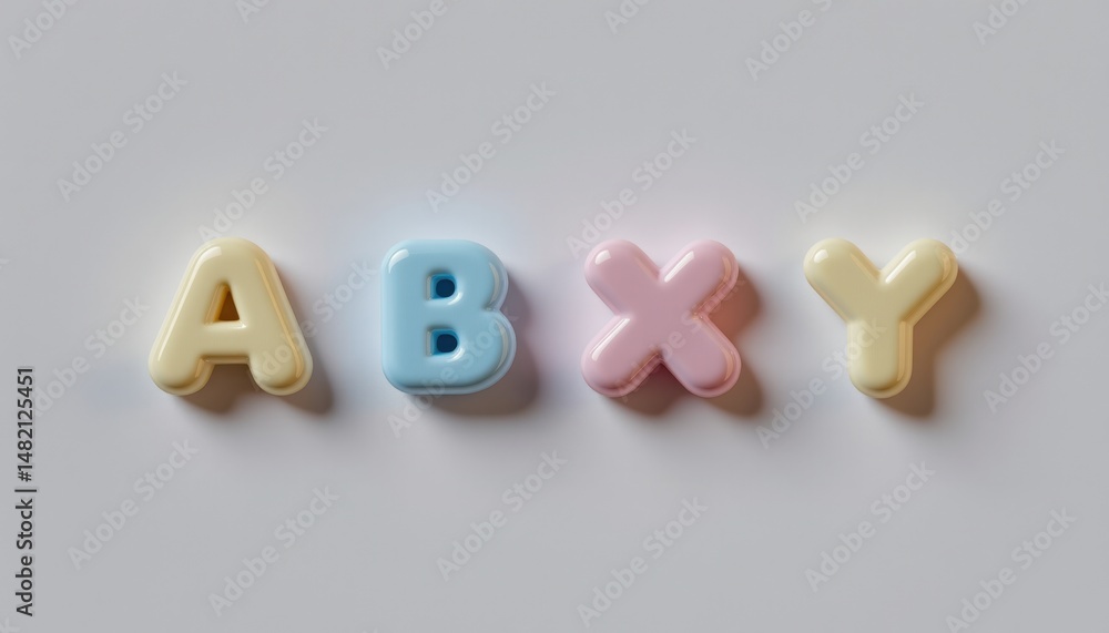 Naklejka premium Cute 3D Letters A B X Y in Pastel Colors