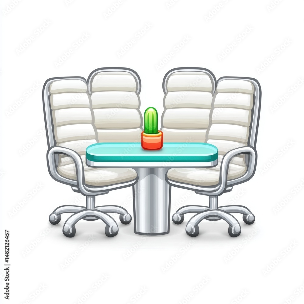 Naklejka premium Modern Minimalist Meeting Room with Off White Chairs and Glass Top Table